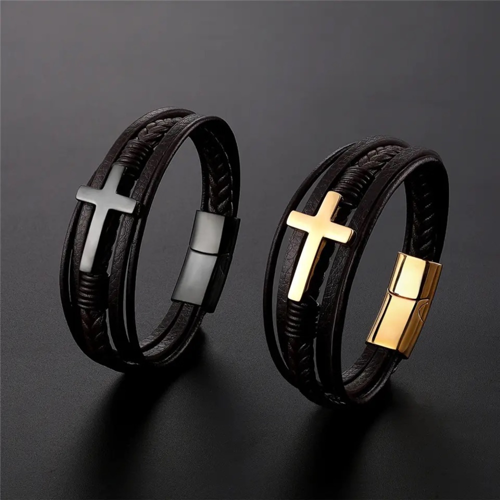 Leather Cross Bracelet for Men and Women